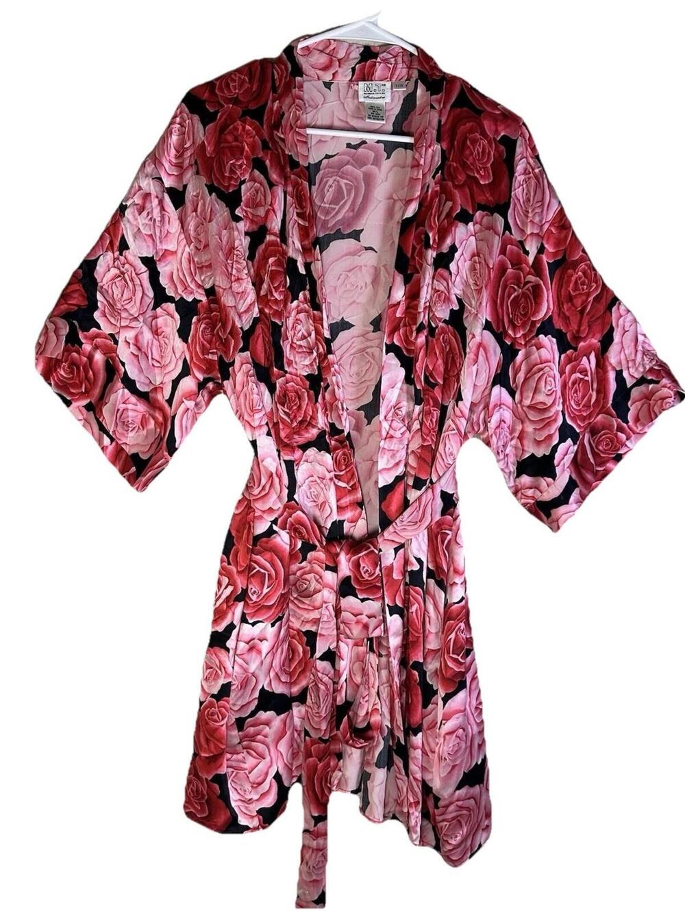 Morgan Taylor Y2K Romantic Rose 100% Silk Satin Half Slip/ Short Robe Summer M/L